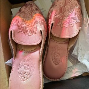 Chic Pink Floral Women's Mules/ belgha/ babouche